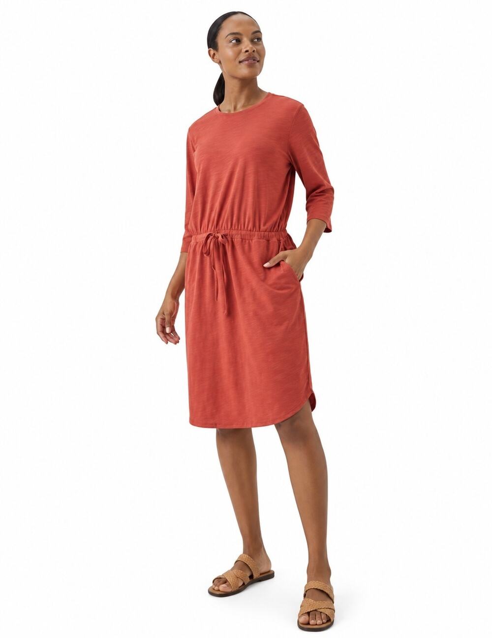 Pact Organic Cotton *In Burnt Orange* Relaxed Tie Waist Mini Dress Small